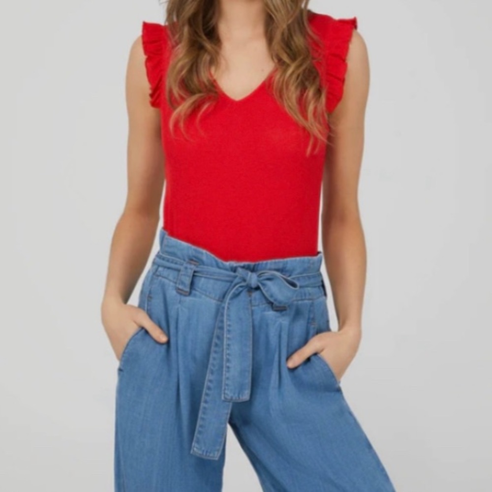Ruffle Sleeve V-Neck Top